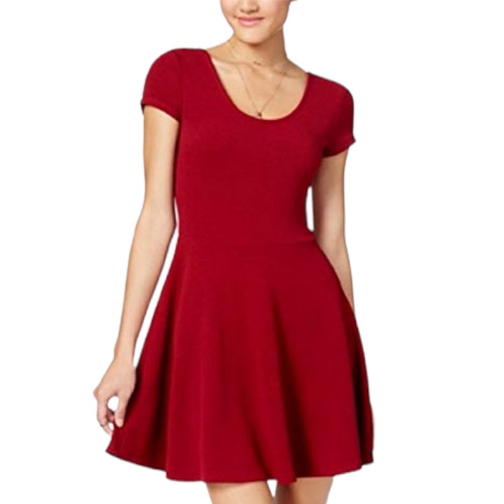 No Boundaries Junior's Textured Heart Cutout Skater Dress | Large